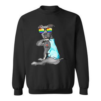 Pitbull Gay Lgbt Pride I Love Dad Tattoo Dog Pitbull Gift Sweatshirt | Mazezy