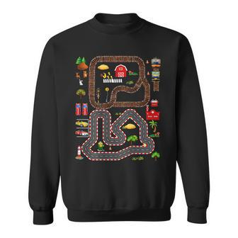 Play Cars And Train On Dads Back Mat Road Car Race Track Sweatshirt - Seseable