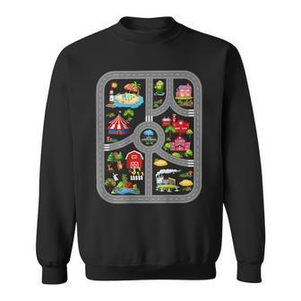 Play Cars On Dads Back Mat Road Car Race Track Sweatshirt | Mazezy