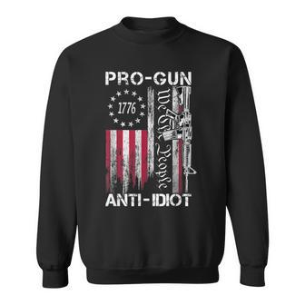 Pro Gun Anti Idiot Vintage Usa Flag 2Nd Amendment Sweatshirt - Seseable