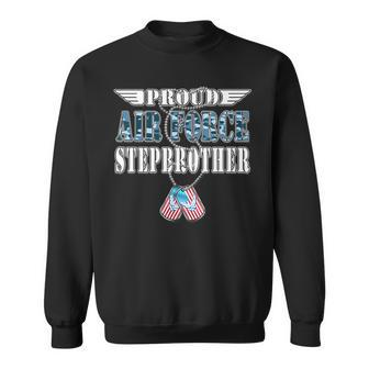 Proud Air Force Stepbrother Us Flag Dog Tags Wings Military Sweatshirt | Mazezy
