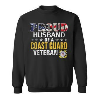 Proud Husband Of A Coast Guard Veteran With American Flag Veteran Funny Gifts Sweatshirt | Mazezy