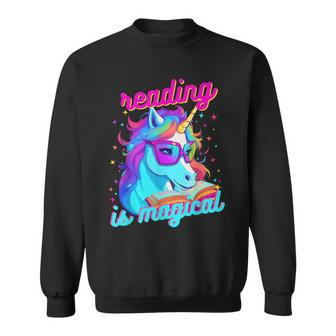 Psychedelic Cool Nerd Unicorn Reading Is Magical Book Lover Sweatshirt - Monsterry