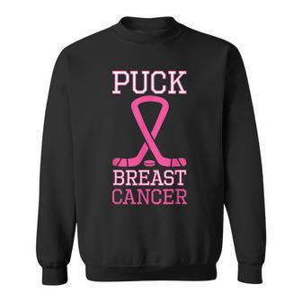 Puck Breast Cancer Pink Ribbon Ice Hockey Cancer Day Sweatshirt | Mazezy