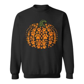 Pumpkin Dog Cat Paw Print Halloween Pet Lover Sweatshirt - Seseable