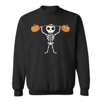 Pumpkin Skeleton Weightlifting Halloween Fitness Gym Sweatshirt - Monsterry AU