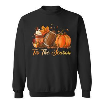 Pumpkin Spice Football Tis The Season Fall Thanksgiving Long Sweatshirt - Seseable