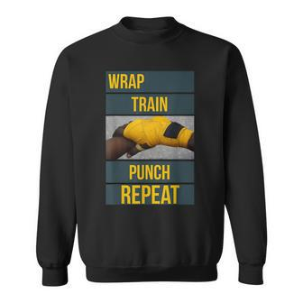 Punchy Graphics Wrap Train Punch Repeat Boxing Kickboxing Sweatshirt | Mazezy
