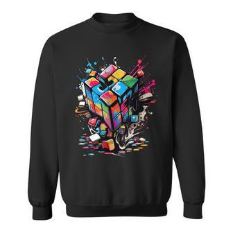 Puzzle Cube Exploding Speed Cubing 80S Youth Vintage Math Sweatshirt | Mazezy
