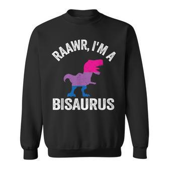 Raawr Im A Bisaurus Dinosaur T-Rex Bisexual Flag Bi Pride Sweatshirt | Mazezy