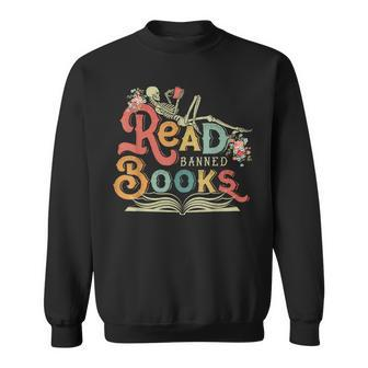 Read Banned Books Funny Skeleton Reading Book Reading Funny Designs Funny Gifts Sweatshirt | Mazezy