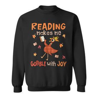 Reading Makes Me Gobble With Joy Turkey Reading Book Sweatshirt - Thegiftio UK