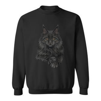 Realistic Cute Maine Coon Cat Sitting For Lovers Animals Sweatshirt - Seseable