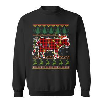 Red Plaid Cow Santa Ugly Christmas Sweater Pajamas Sweatshirt - Monsterry