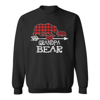 Red Plaid Grandpa Bear One Cub Matching Buffalo Pajama Xmas Sweatshirt | Mazezy