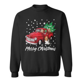 Red Truck Merry Christmas Tree Basset Hound Christmas Sweatshirt | Mazezy