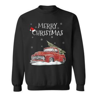 Red Vintage Truck Retro Christmas Tree Pickup Xmas Holidays Sweatshirt | Mazezy