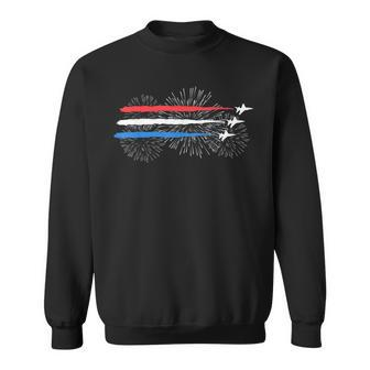 Red White And Blue Fighter Jets With Fireworks 4Th Of July Sweatshirt - Monsterry UK