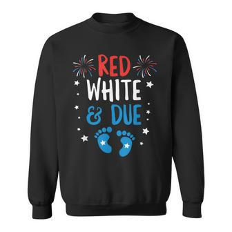 Red White And Due Baby Reveal Pregnancy Announcet Sweatshirt - Monsterry