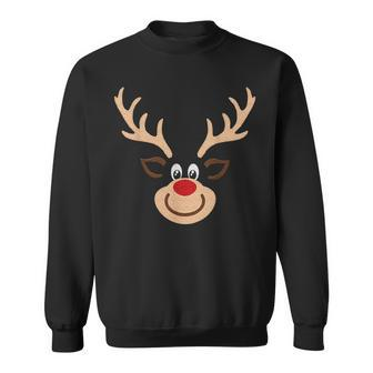 Reindeer Face Deer & Red Nose Brown Christmas Sweatshirt - Seseable