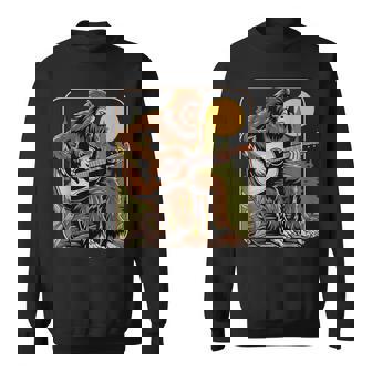 Retro Bigfoot Sasquatch Playing Acoustic Guitar Guitarist Sweatshirt - Thegiftio