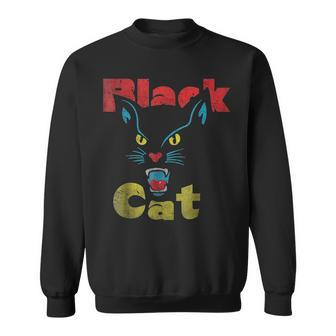 Retro Black Cat Retro Fireworks Vintage Halloween 70S Sweatshirt - Thegiftio UK