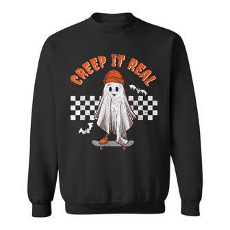 Retro Halloween Creep It Real Vintage Ghost Halloween Skater IT Funny Gifts Sweatshirt | Mazezy