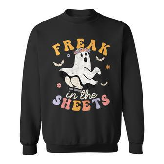 Retro Halloween Freak In The Sheets Ghost Boo Spooky Season Sweatshirt - Monsterry