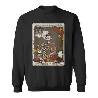 Retro Skeleton Reading Book The Reader Tarot Card Book Lover Reading Funny Designs Funny Gifts Sweatshirt | Mazezy