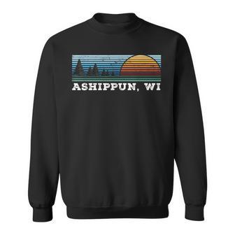 Retro Sunset Stripes Ashippun Wisconsin Sweatshirt | Mazezy