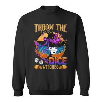 Retro Throw The Dice Witches Bunco Halloween Pumpkin Gothic Sweatshirt | Mazezy