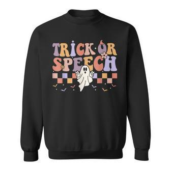 Retro Trick Or Speech Halloween Speech Therapy Slp Halloween Sweatshirt - Monsterry