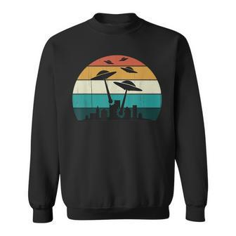 Retro Ufo Attack Sunset Cool Vintage Sci Fi Flying Saucers Sweatshirt | Mazezy