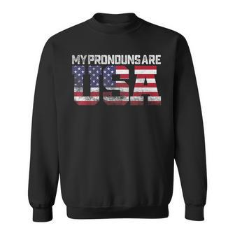 Retro Usa Flag Patriotic 4Th Of July My Pronouns Are Usa Patriotic Funny Gifts Sweatshirt | Mazezy