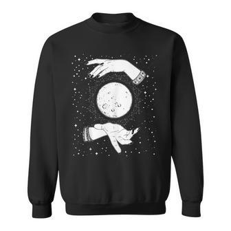 Retro Vintage Halloween Witchy Moon With Witch Hands & Stars Moon Funny Gifts Sweatshirt | Mazezy