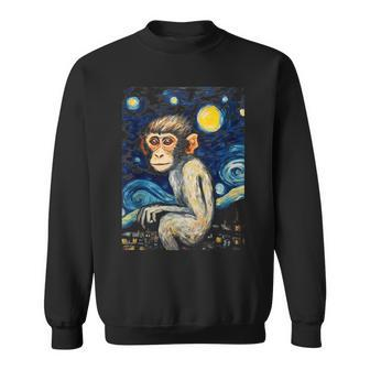 Rhesus Monkey Starry Night Animal Lover Graphic Sweatshirt | Mazezy