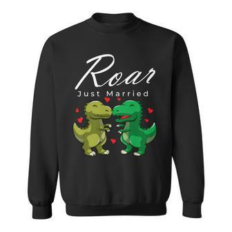 Roar Just Married Kissing Trex Valentines Day Honeymoon Sweatshirt - Monsterry AU