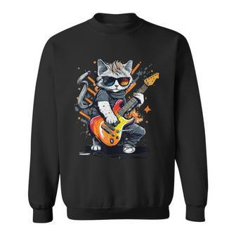 Rock Cat Playing Guitar Guitar Cat Sweatshirt - Monsterry