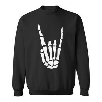Rock On Skeleton Hand Sign - Minimalistic Halloween Costume Sweatshirt | Mazezy