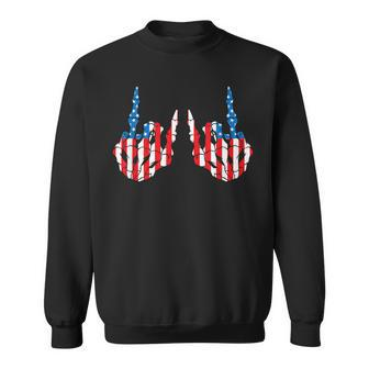 Rocker Skeleton Hand Rock 4Th Of July Funny American Flag Sweatshirt | Mazezy