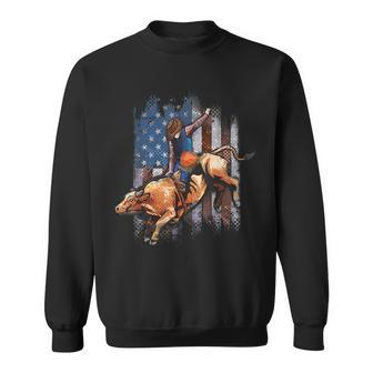 Rodeo Bull Riding American Flag Cowboy Bull Rider Rodeo Funny Gifts Sweatshirt | Mazezy