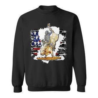 Rodeo Bull Riding Cowboy American Flag Souvenir Rodeo Funny Gifts Sweatshirt | Mazezy