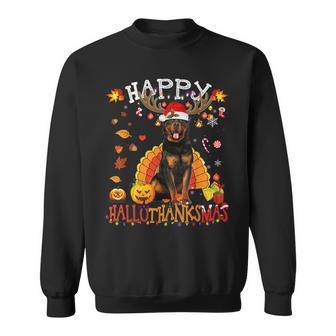 Rottweiler Happy Hallothanksmas Halloween Thanksgiving Xmas Halloween Funny Gifts Sweatshirt | Mazezy