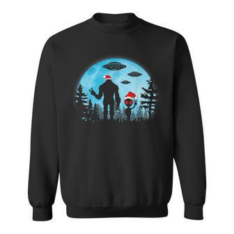 Santa Bigfoot And Alien Ufo Night Forest Christmas Sasquatch Sweatshirt - Seseable