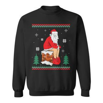 Santa Pooping Down The Chimney Ugly Sweater Christmas Sweatshirt | Mazezy