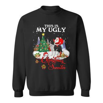 Santa Riding Border Collie This Is My Ugly Christmas Sweater Sweatshirt - Monsterry
