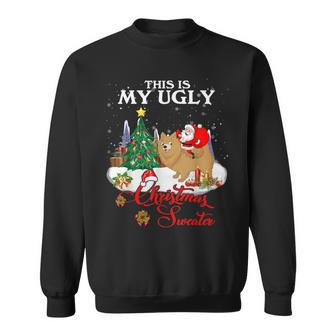 Santa Riding Pomeranian This Is My Ugly Christmas Sweater Sweatshirt - Monsterry