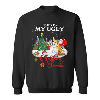 Santa Riding Welsh Corgi This Is My Ugly Christmas Sweater Sweatshirt - Monsterry