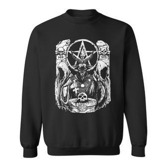 Satanic Devil With Skull Occult 666 Goat Pentagram Baphomet Sweatshirt - Seseable