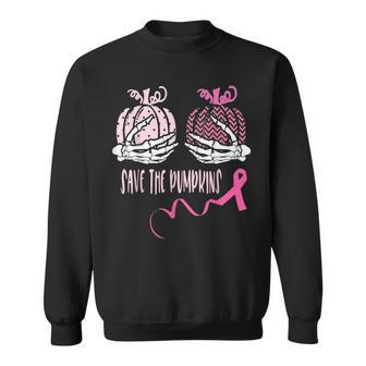 Save The Pumpkin Boobs Skeleton Hand Halloween Breast Cancer Sweatshirt | Mazezy
